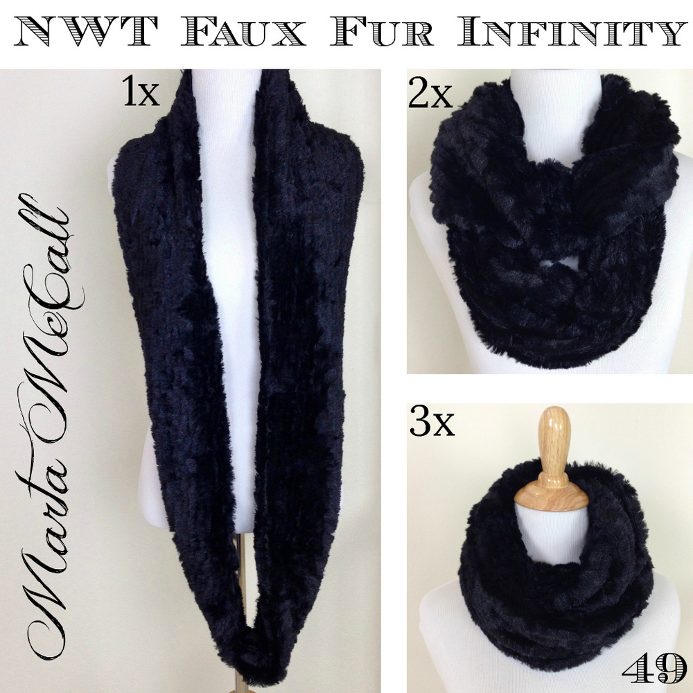 NWT Black Faux Fur Infinity Scarf Gift Or For You!